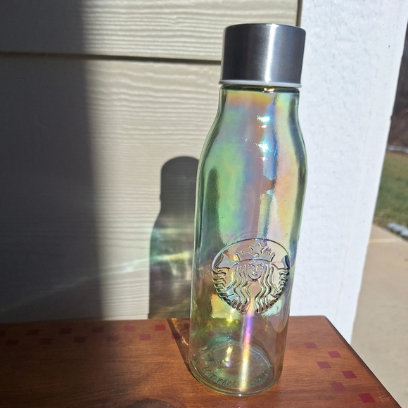 RARE Starbucks iridescent rainbow recycled glass water bottle - Picture 3 of 9